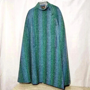 Hourihan by Jimmy Hourihan of Dublin Vintage Tweed Wool Green Blue Cape OS